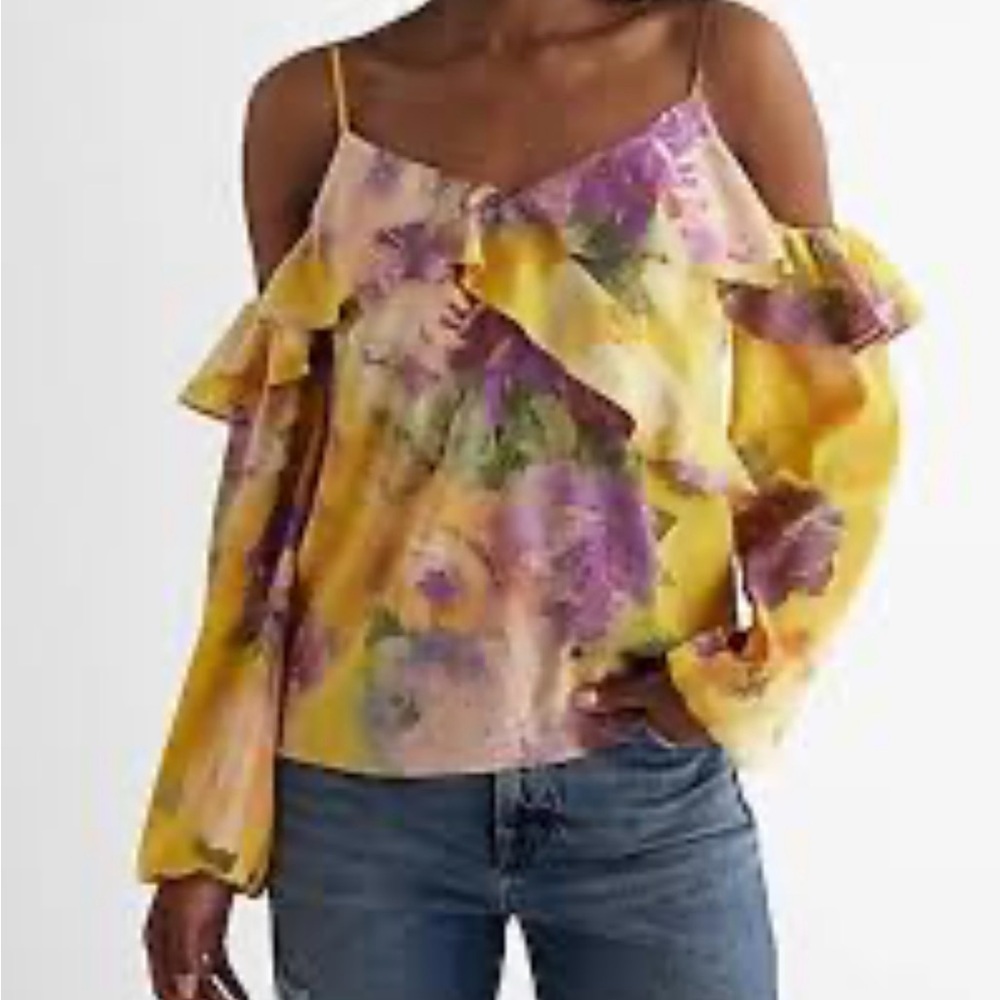Express Yellow and Purple Blouse Vibrant Top - Picture 1 of 4